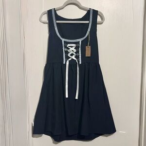 Navy Sleeveless Lace-Up Mini Dress